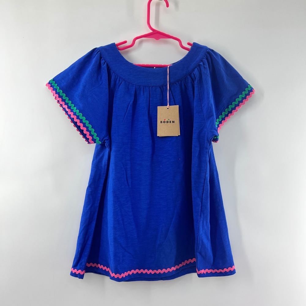 Mini Boden Top Kids 11-12Y Blue Boho Cotton Tunic Rickrack Dress